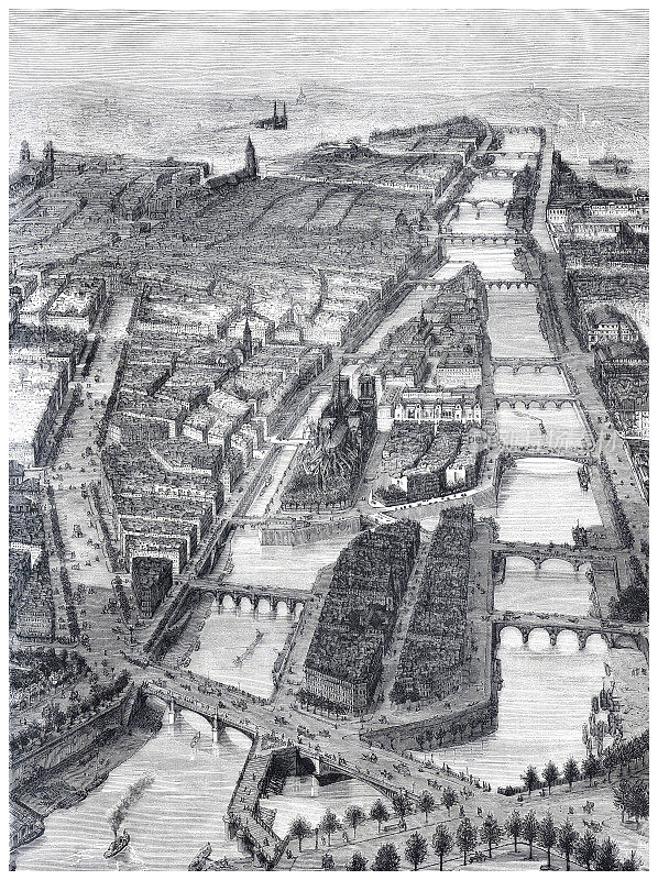 Panorama of Paris with Île Saint-Louis and Boulevard Saint Germain 1874